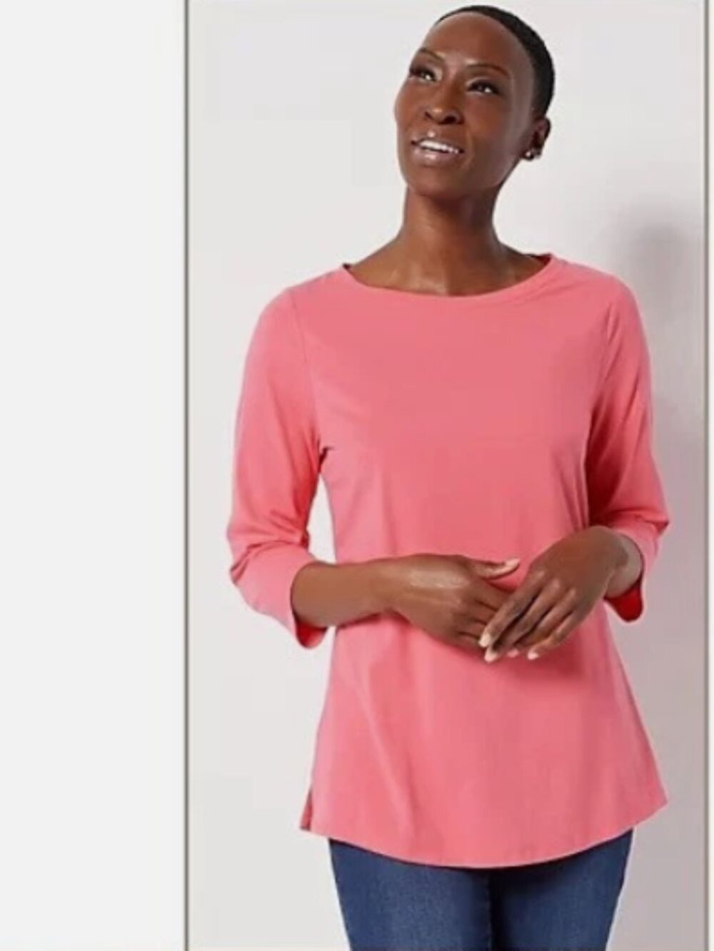 Belle Kim Gravel TripleLuxe Knit 3/4-Slv Top-Coral-XXS-A469024